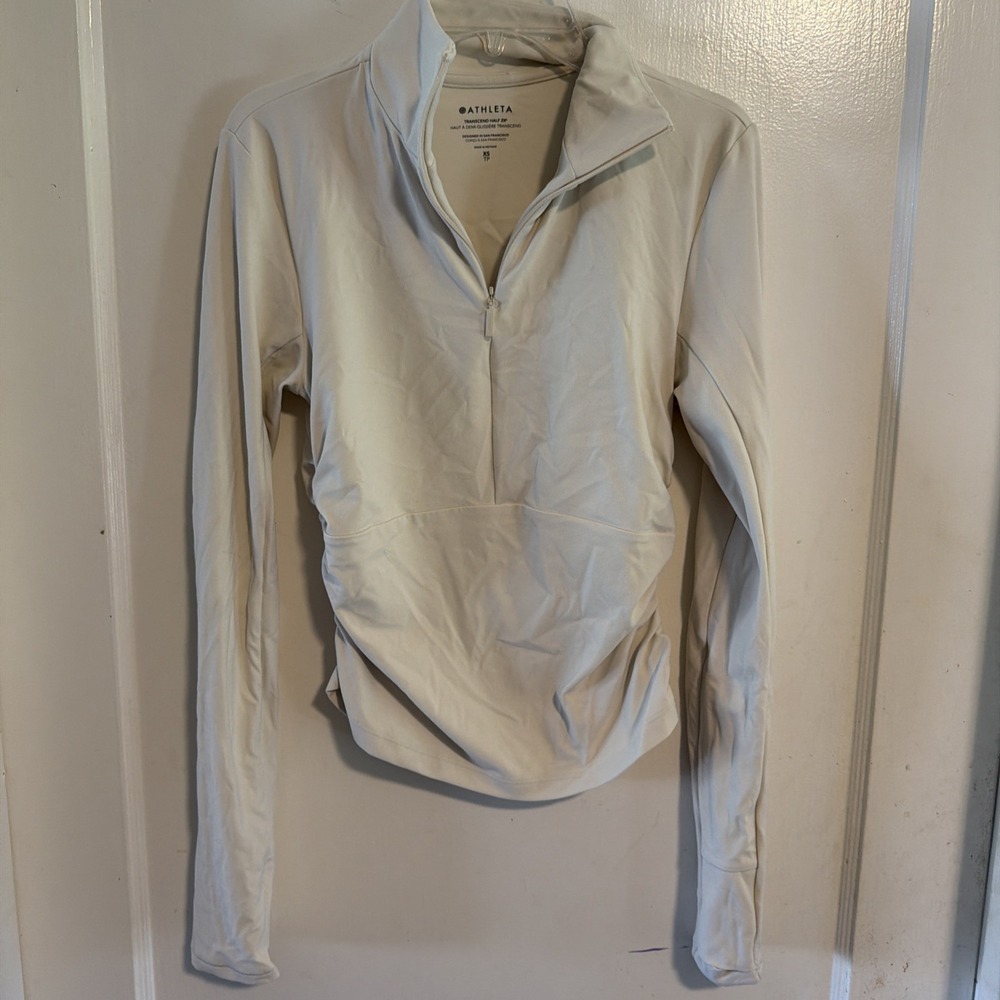 ATHLETA transcend half zip shirt top athletic sporty workout gym WHITE CREAM XS